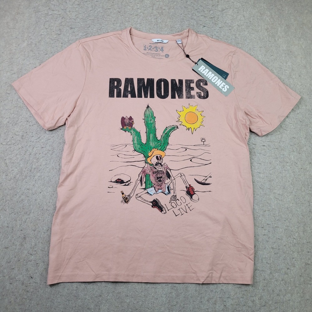 RAMONES LOCO LIVE Sz XL T Shirt‎ Official 1-2-3-4 Tag Pink Short Sleeve Tour NEW